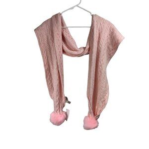 NWt Loft Pink Cable Knit Scarf 80x12 Furry Poof Ball Ends Acrylic Wool Blend